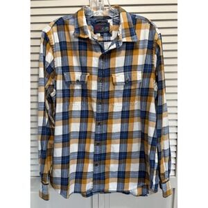 Old Navy Vintage Flannels Blue/Yellow Plaid Shirt Button‎ Up Long Sleeve Size L